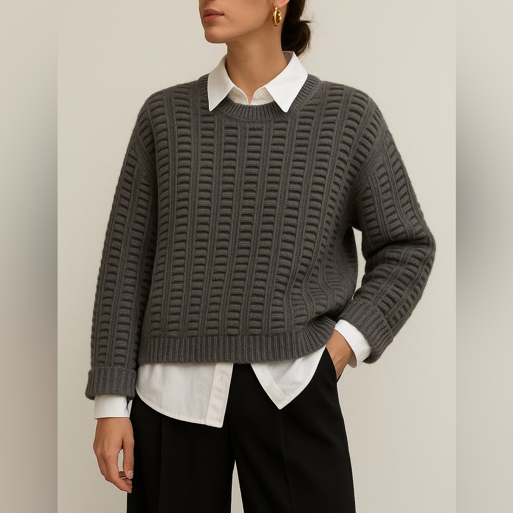 Vintage LOCHLEVEN Wool-Cashmere 3D Textured Boxy Knit Sweater – Size Large